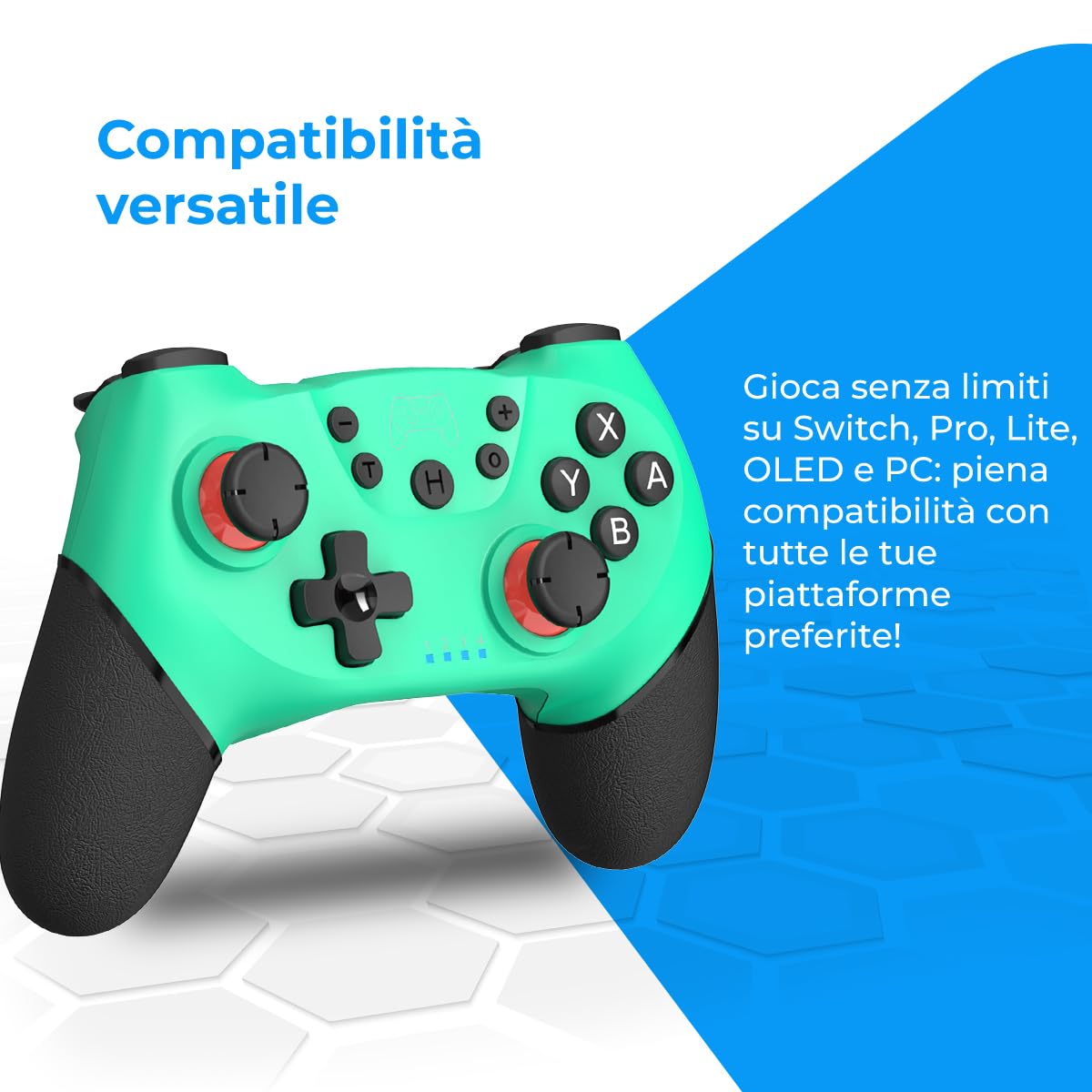 NK Telecomando Switch Wireless - 2/Lite/OLED con funzione Wake, Bluetooth, 6 assi, funzione Turbo, Vibrazione, LED Indicatori - Blu