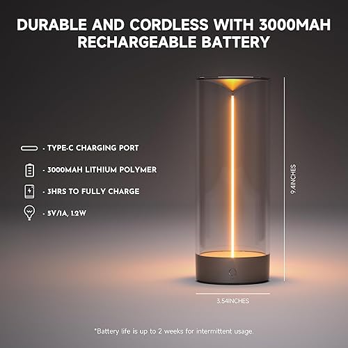 Miniatura 4 de AUGE LIGHT Lámpara de escritorio minimalista inalámbrica, lámpara de mesa LED recargable, moderna, luces regulables con 3 niveles para juegos,