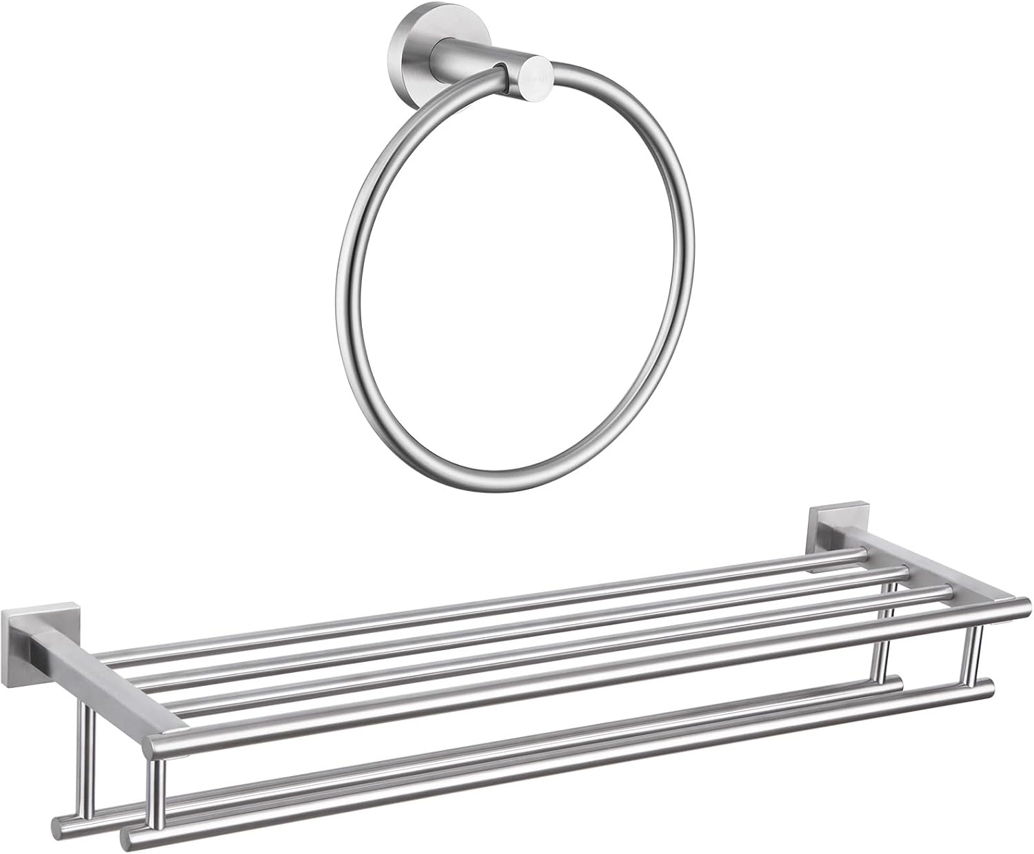 Angle Simple Towel Ring Bundle with 27.56” Towel Holder with Shelf (Brushed Nickel)