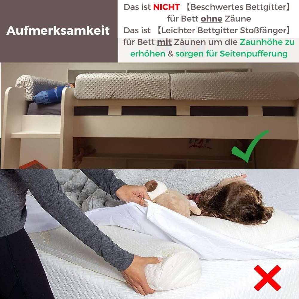 Wonder Space Bettkantenschutz für Kinderbetten, Bettgitter Polsterung Stoßstange - Anti-Kollision | Erhöhte Höhe | Sturzprävention, Einfache Installation Sicherheit Universelle Passform (Grau, 90cm)