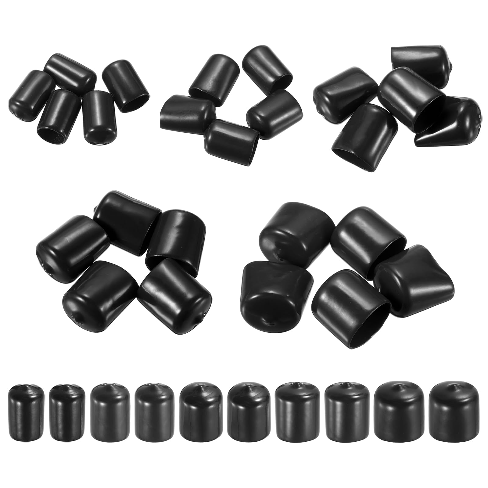 MECCANIXITY 50pcs Round End Protective Caps Rubber Cover 1/2" 9/16" 5/8" 11/16" 3/4" Black Screw Protector for Screw Bolt, Plumbing Pipe