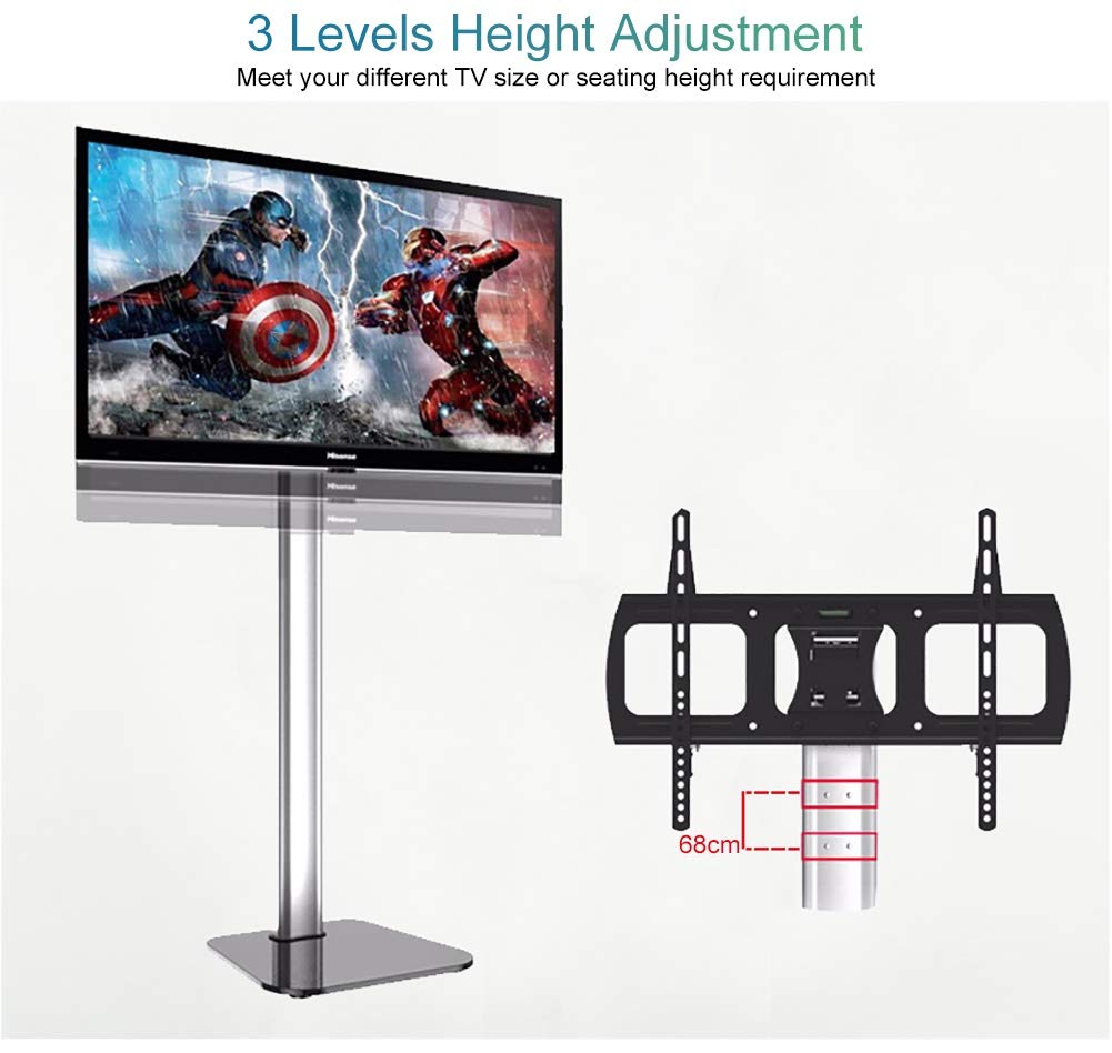 Meuble TV en Porte-à-Faux pour écrans Plats de 32" à 70", Support pivotant à Hauteur réglable avec Base en Verre trempé et Gestion des câbles, supporte 70 kg / 154 LB Beautiful Scenery