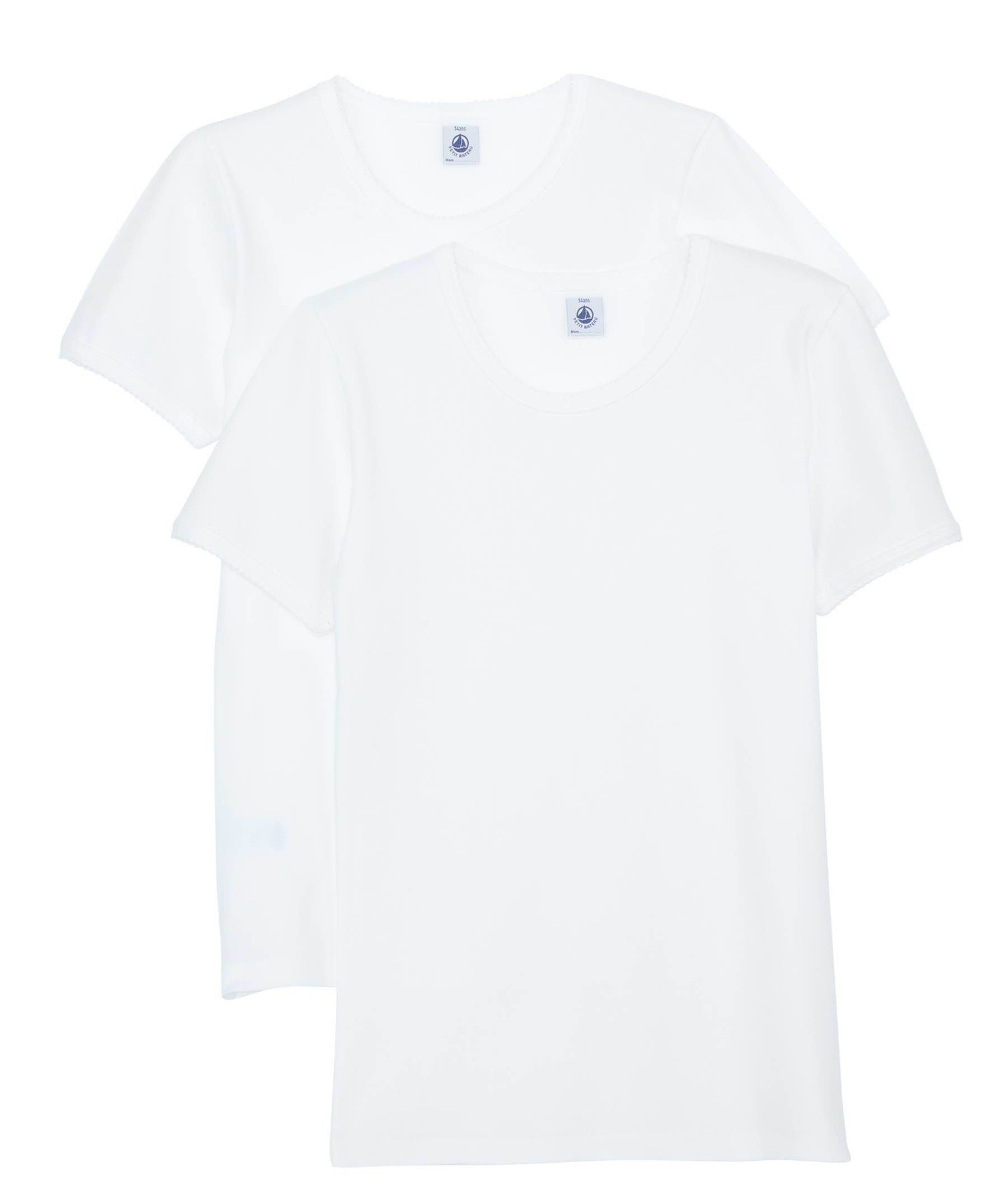 PETIT BATEAU Set of 2 Girl's Short Sleeves White Underwear/Undershirt Sizes 2-18 Style 15039 (Size 12 Style 15039)
