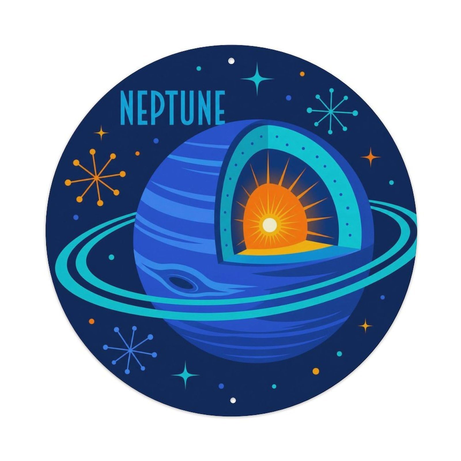 Space Age Neptune Ice Giant Planetary Orbit Starry Sky Metal Tin Sign Plaque Wall Decor for Cafe, Man Cave, Club Bar, Office, Home Garden Round Metal Poster 8x8Inch