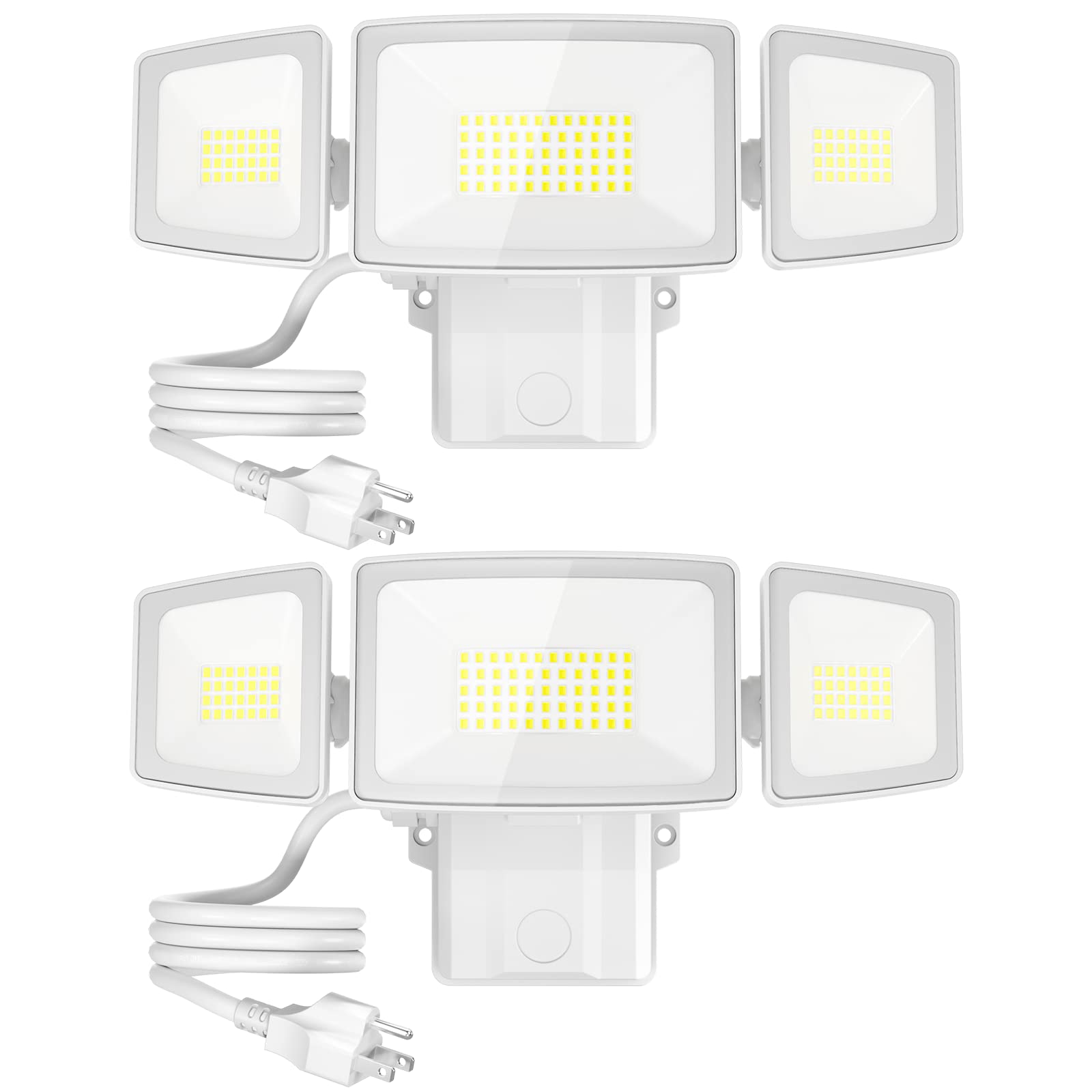 olafus 55w flood lights outdoor plug in 2 pack, switch controlled 5500lm led security light, 6500k outside floodlight, ip65 waterproof exterior flood light fixture for house yard garage patio white