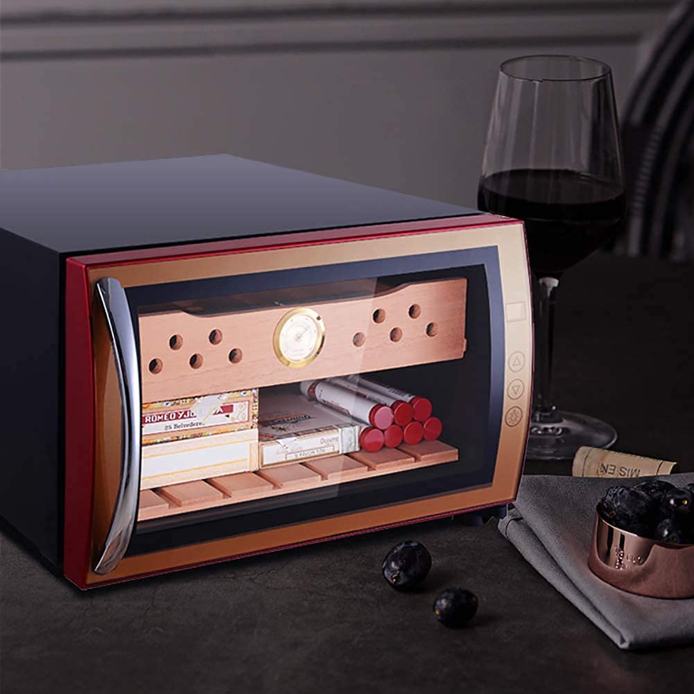 BAtlam Zigarrenschrank Kleiner Mini-Schwarzer Zigarrenhumidor Frontglastür Theke leiser Betrieb Kompressor Temperatur einstellen