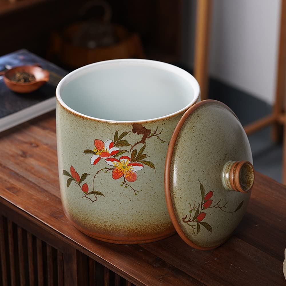 Retro ceramiczny dozownik ryżu z pokrywką, 11 funtów dozownik ryżu Cylinder ryżowy, kreatywny, szczelnie zamknięty pojemnik na żywność do kuchni, dozownik płatków śniadaniowych do ryżu, płatków śniad