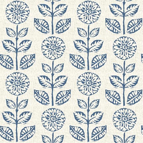 Wudnaye Blue Floral Peel and Stick Wallpaper Blue and White Contact Paper 17.7in×118in Vintage Floral Self Adhesive Wallpaper Navy Removable Tulip Wall Paper Waterproof for Bathroom Farmhouse Decor