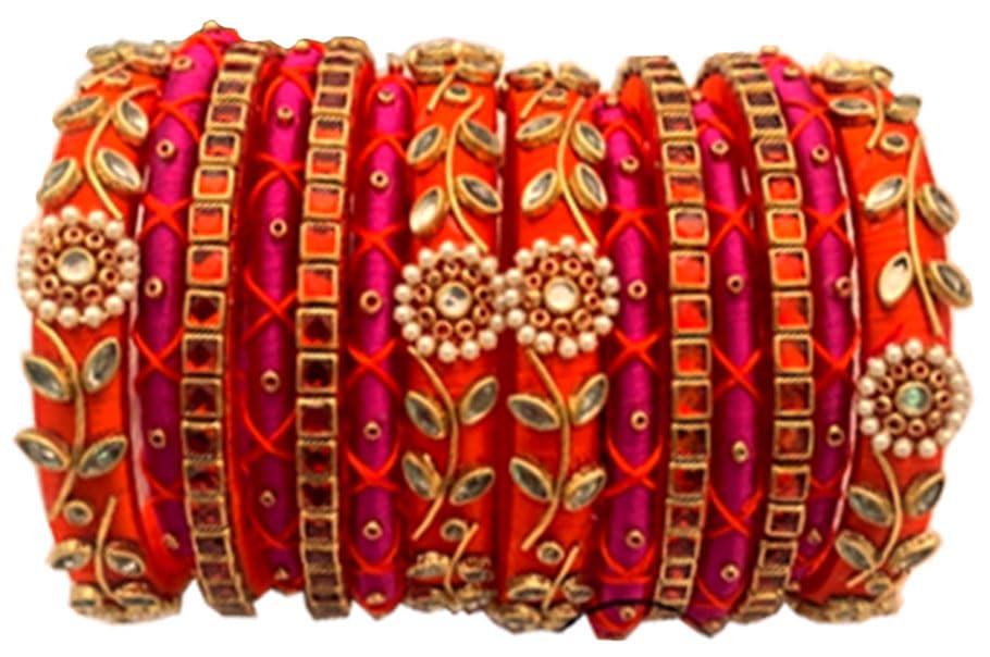 Blue jays hub Silk Thread Bangles New kundan Style Pink And Orange color Set Of 14 for Women/Girls (2-8) (B0CTF6NCYN) Amazon Price History, Amazon Price Tracker