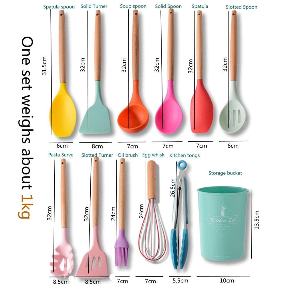Set di utensili da cucina in silicone con manici in legno, strumenti da cucina resistenti al calore per pentole antiaderenti, gadget da cucina essenziali per la cucina quotidiana