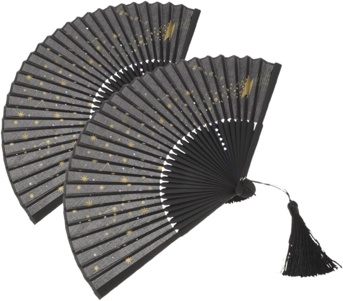 TEHAUX 2pcs Foldable Hand Fans for Women and Silk Material Elegant Vintage Design Collapsible Hand Fan for Cooling and Decoration for Party or Stage Props