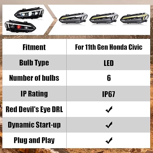 Miniatura 3 de YHY - Faros delanteros LED para Honda Civic 2022 2023 11 generación Civic Sport Touring faros delanteros proyector de animación de arranque señal