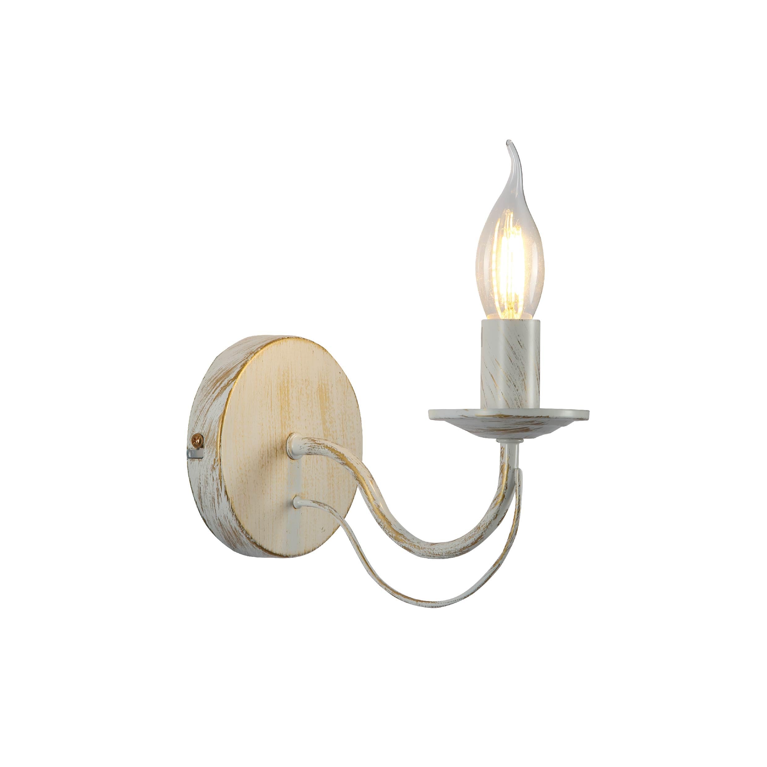 Tekled Gold Patinated Off White Myhome White Rice Metal Wall Light | E14 Fitting | For Bedrooms Living Rooms Hallways Foyers Cafes Restaurants | (Bulb Not Included)