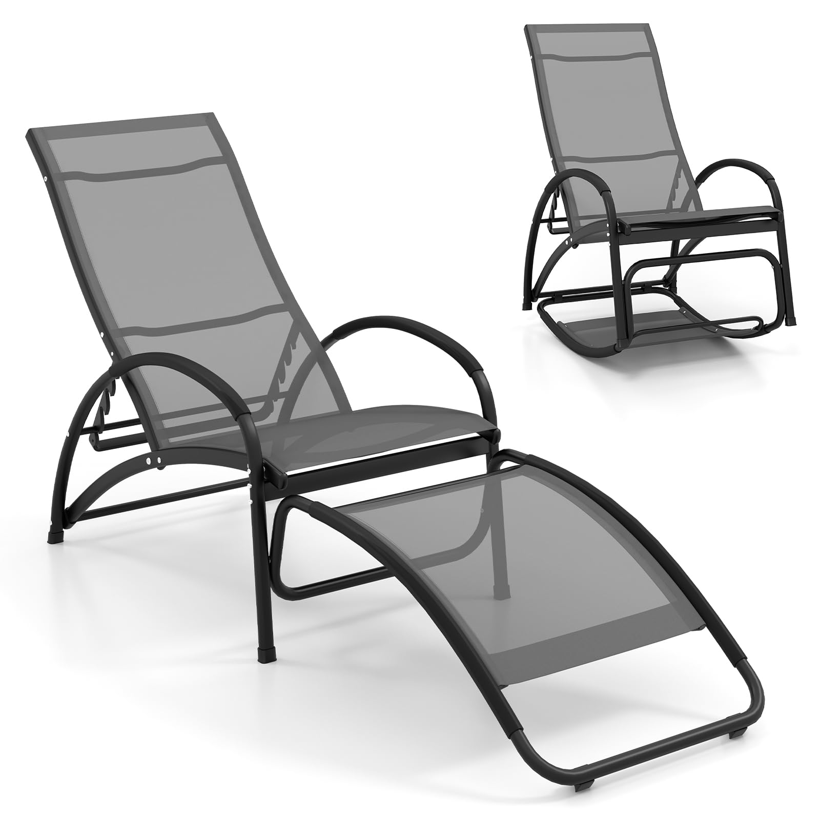COSTWAY Tumbonas Mecedora Jardin 2 en 1, Tumbona Jardin Exterior de 4 Posiciones, Reposabrazos Curvados, Marco de Aluminio, Tumbona Reclinable Jardin Playa Piscina (Gris)