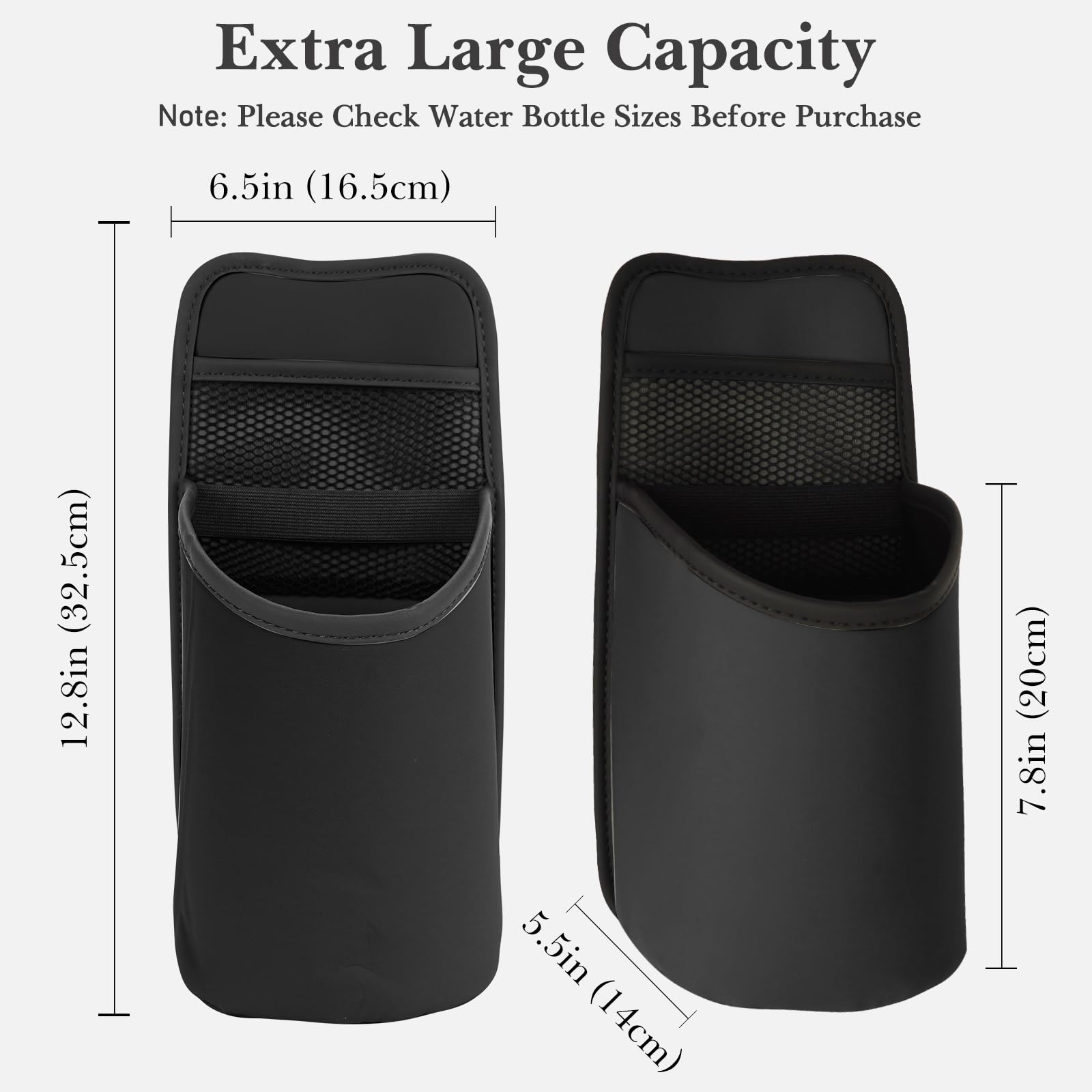 Linkidea portabottiglie laterale extra large per sedile auto, compatibile con EYQ 128 oz e Hydracy 78 oz, borsa porta bicchiere da appendere con tasca in rete, Nero