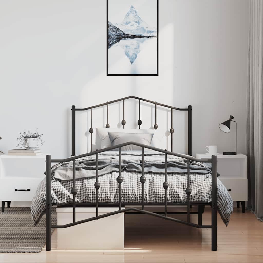 Solivagant Bettgestell mit Kopf- und Fußteil Metall Schwarz 100x200 cm, Möbel,Betten Zubehör,Betten Bettgestelle, 15.15 kg-373802