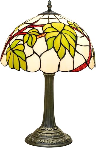 Miniatura 12 de Lámpara de mesa estilo Tiffany de 12 pulgadas, estilo cancha, diseño de flores de iris azul, lámpara de noche retro para dormitorio, sala de estar,