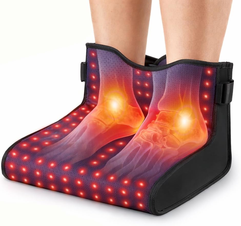 Red Light Therapy for Feet & Ankle, 660nm & 850nm Infrared Red Light Therapy LED Foot Wrap with Timer, Adjustable Light Intensity for Foot & Ankle Use, Fits Up to Size 12