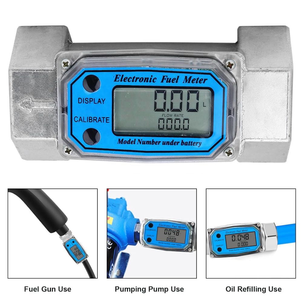 Digital Turbine Flow Meter 120L/Min Water Fuel Flow Meter 0-99999 Electronic Fuel Meter 1-1/2" NPT