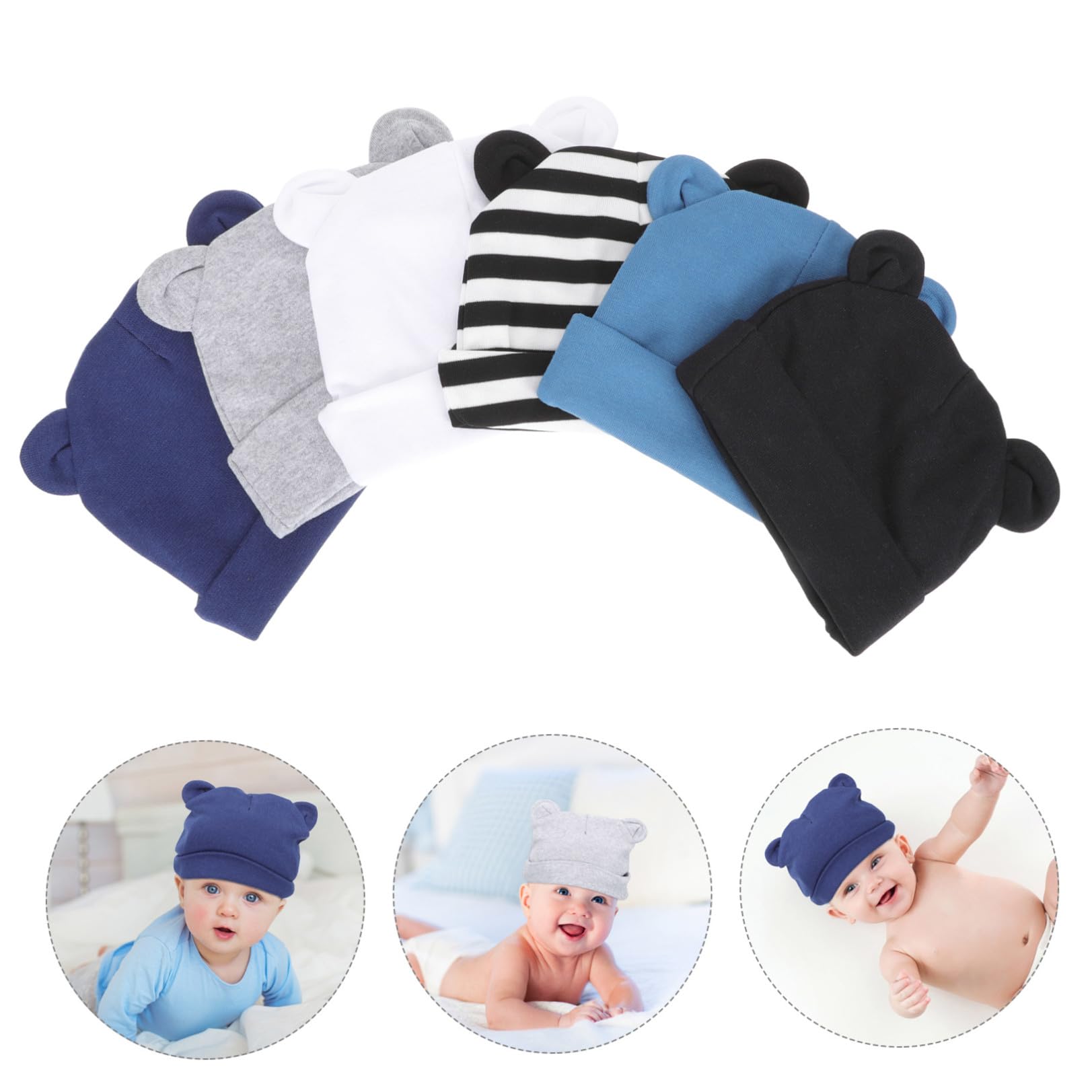 Healvian 2 Sätze Mütze Teiliges Mit Süßem Design Für Neugeborene Unisex Atmungsaktiv Elastisch Für Jungen Gestreift 6 Stück * 2