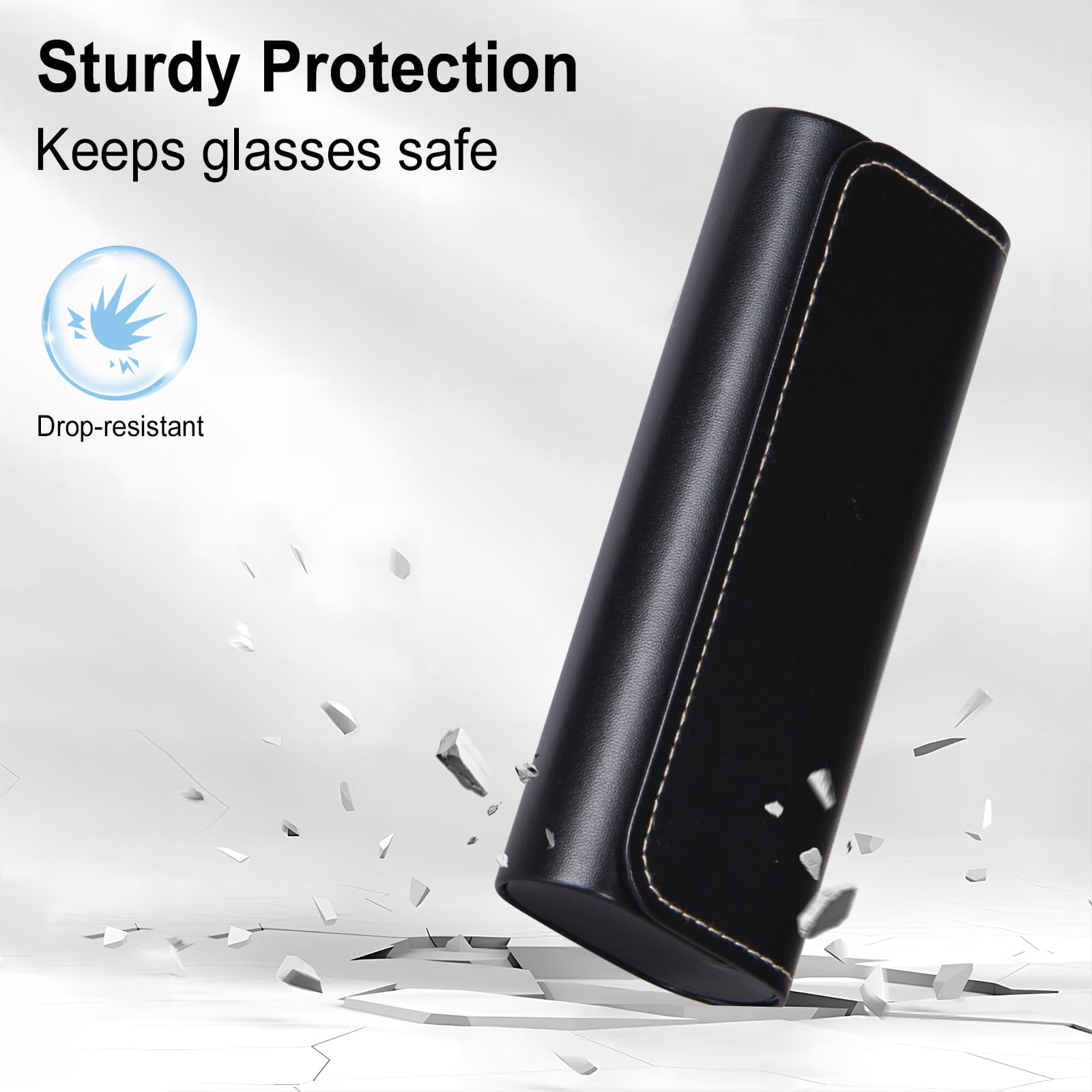 AkoaDa Etui na okulary Hardcase, wysokiej jakości skórzane pudełko na okulary w eleganckiej czerni, twarda obudowa ze ściereczką z mikrofibry, dla kobiet i mężczyzn, idealne do podróży i codziennego