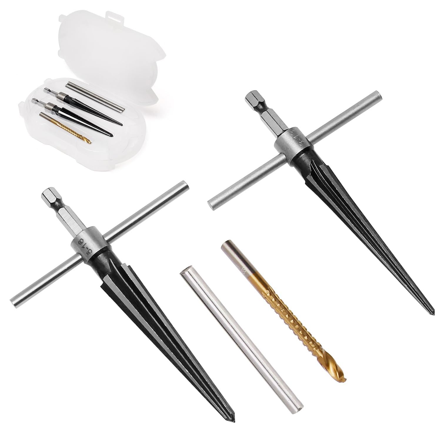 2-Piece T-Handle Tapered Reamer Set, Reamers for Woodworking Guitar Luthier Cutting 2-Pack,3-13mm and 5-16mm Bridge Pin Hole Handheld Tapered Reamers