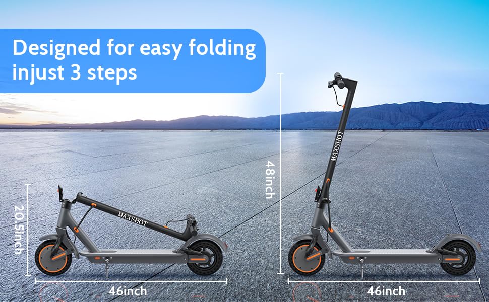 Image of Maxshot Electric Scooter, 8.5 inch /10 inch /14 inch Tire, 16 /19 /22 Mph Top Speed, 12 /16 /21 /27 /28 /49 /50 Miles Long Range, Folding Escooter for Adults and Kids with Seat Bag, Dual Braking, Dual Suspension, App