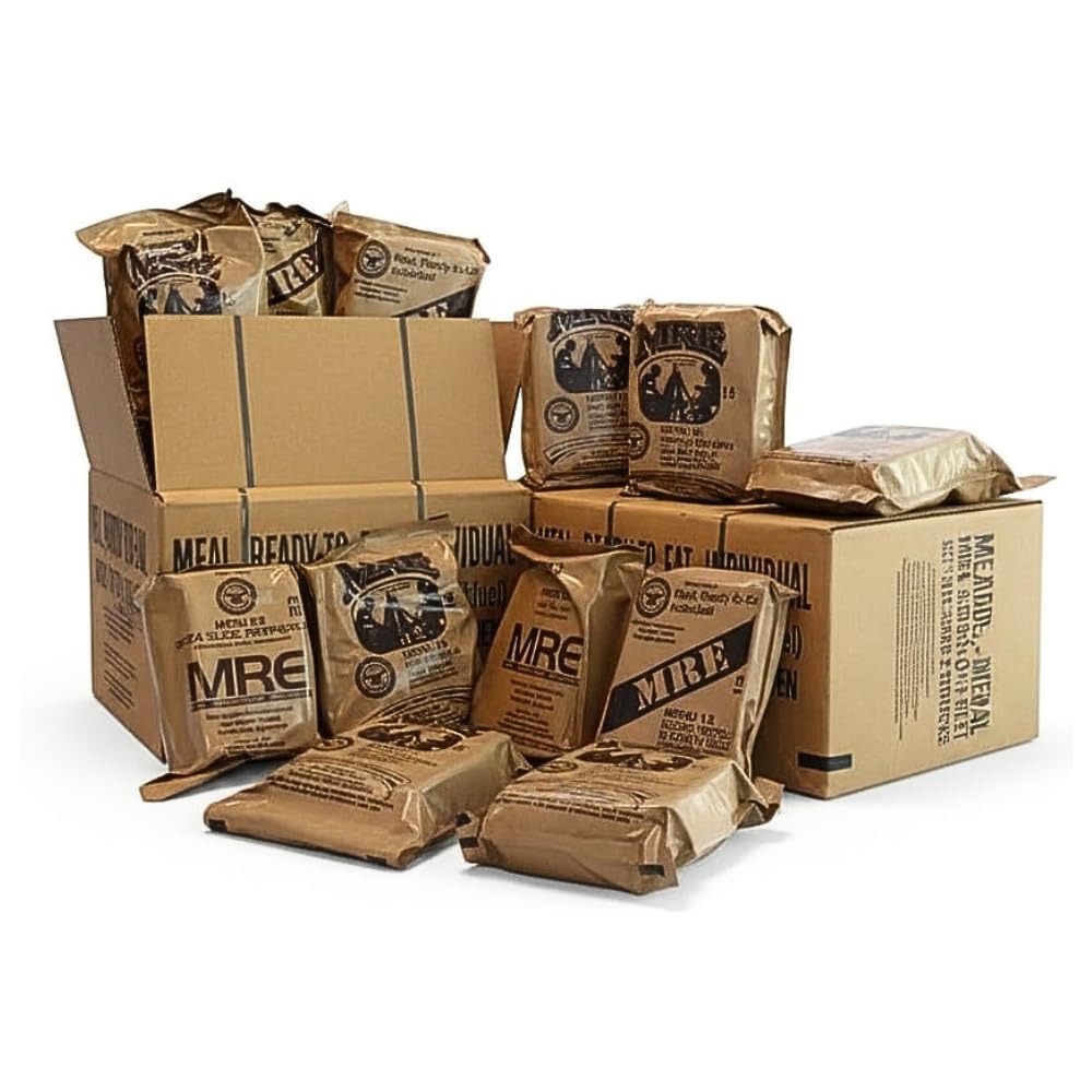 MRE Meals Ready to Eat A and B bundle cases 2027/2028 inspection. Genuine Military US surplus emergency food bulk supply full box with heater