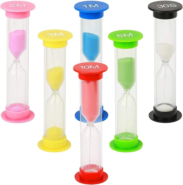 Sand Timer for Kid, ZKSMNB Plastic Hourglass, Sand Glass Toy Sand Clock 30sec / 1min / 2mins / 3mins / 5mins / 10mins for Kitchen, Office, School and Brushing Teeth (6 PCS)