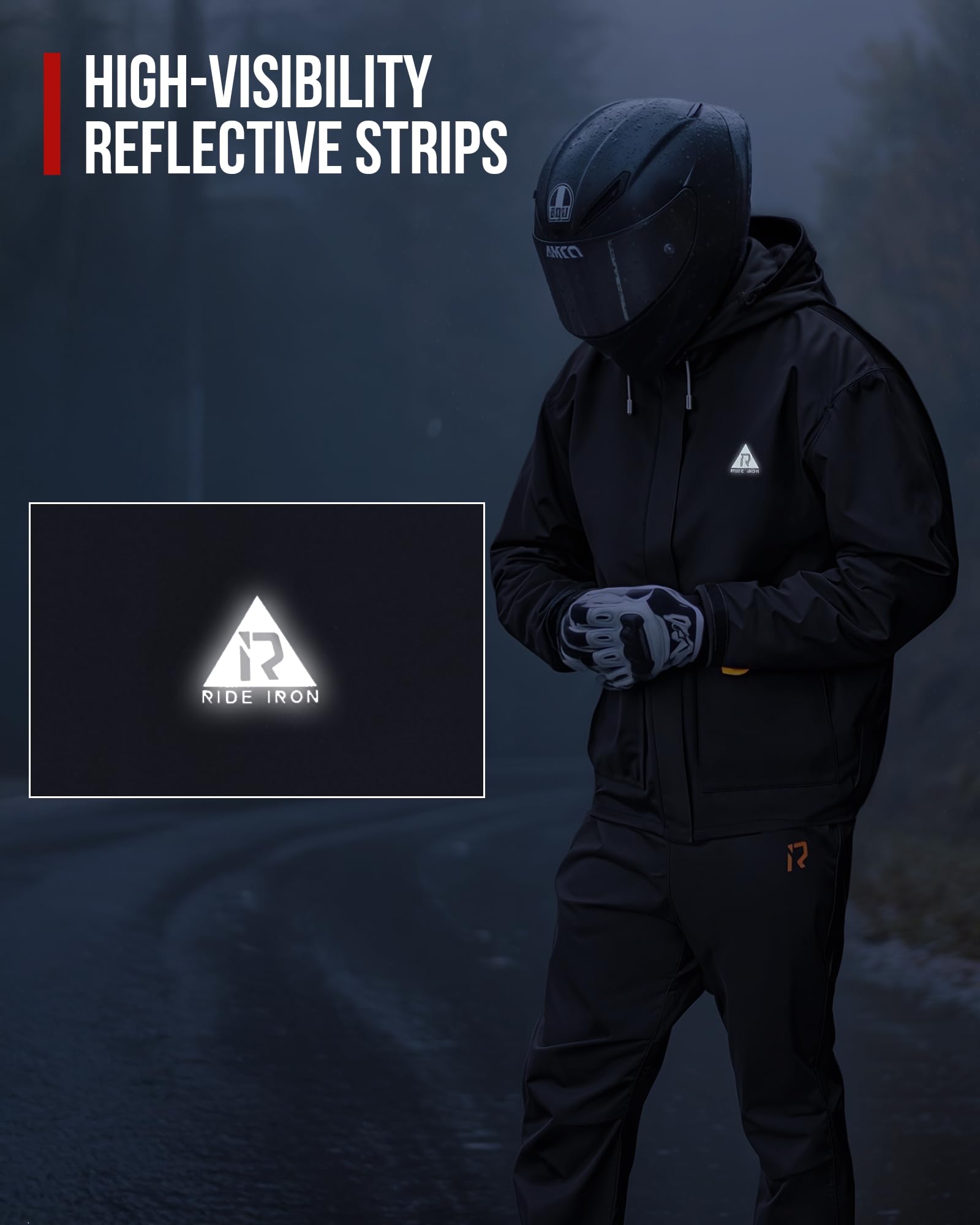 RIDEIRON Combinaison Pluie Moto Homme,Veste imperméable Moto Hommes,Respirante,imperméable,réfléchissante, légère et Coupe-Vent pour Cyclisme,Scooter,Touring,Noir,XL