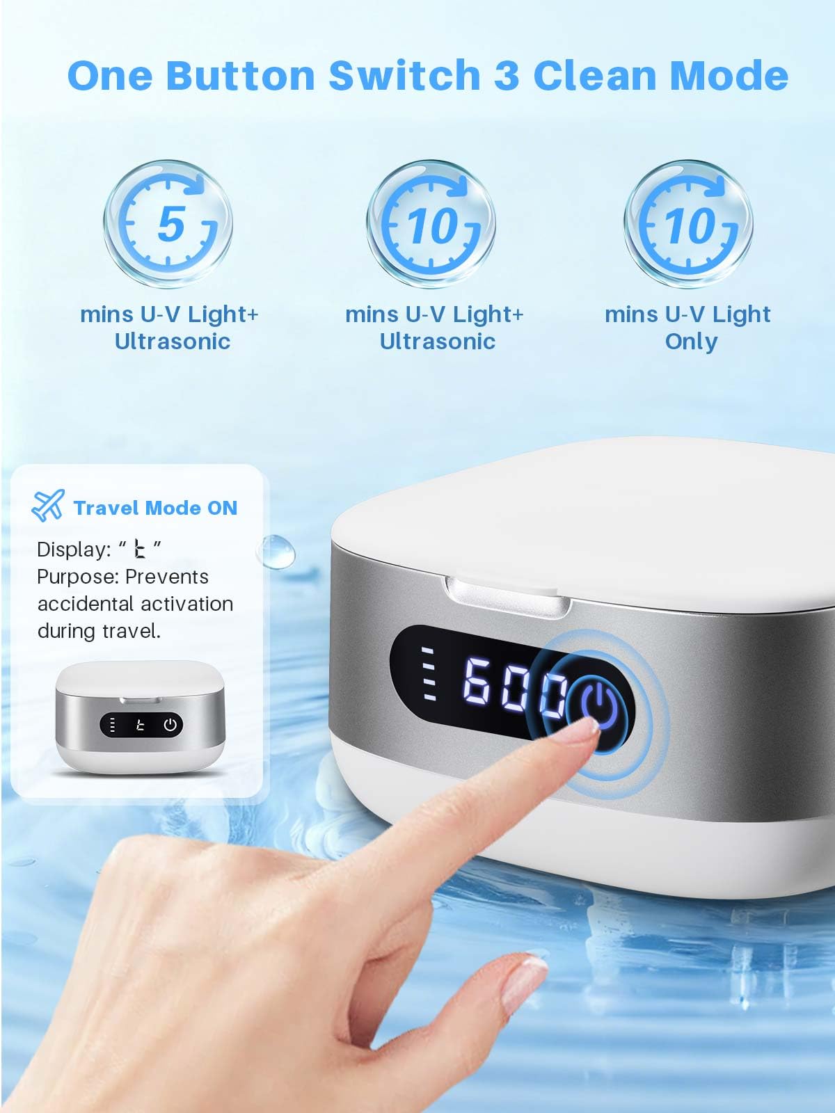 Voraiya Pulitore Ultrasuoni per Bite e Apparecchio Denti, Dental Pod Compatto e Silenzioso, Batteria Ricaricabile 4000 mAh, IPX7 Impermeabile, 166 ml, per Allineatore, Dentiera Viaggio