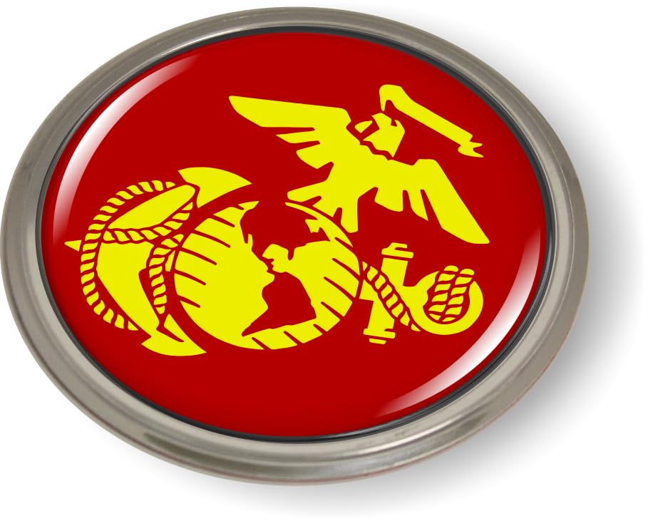 Image of The Eagle, Globe, and Anchor USMC CAR Emblem Semi-Flexible Aluminum Bezel | Officially Licensed US Marine Corps Product, 3D Domed, Badge, Sticker, made by BestLicensePlateFrames