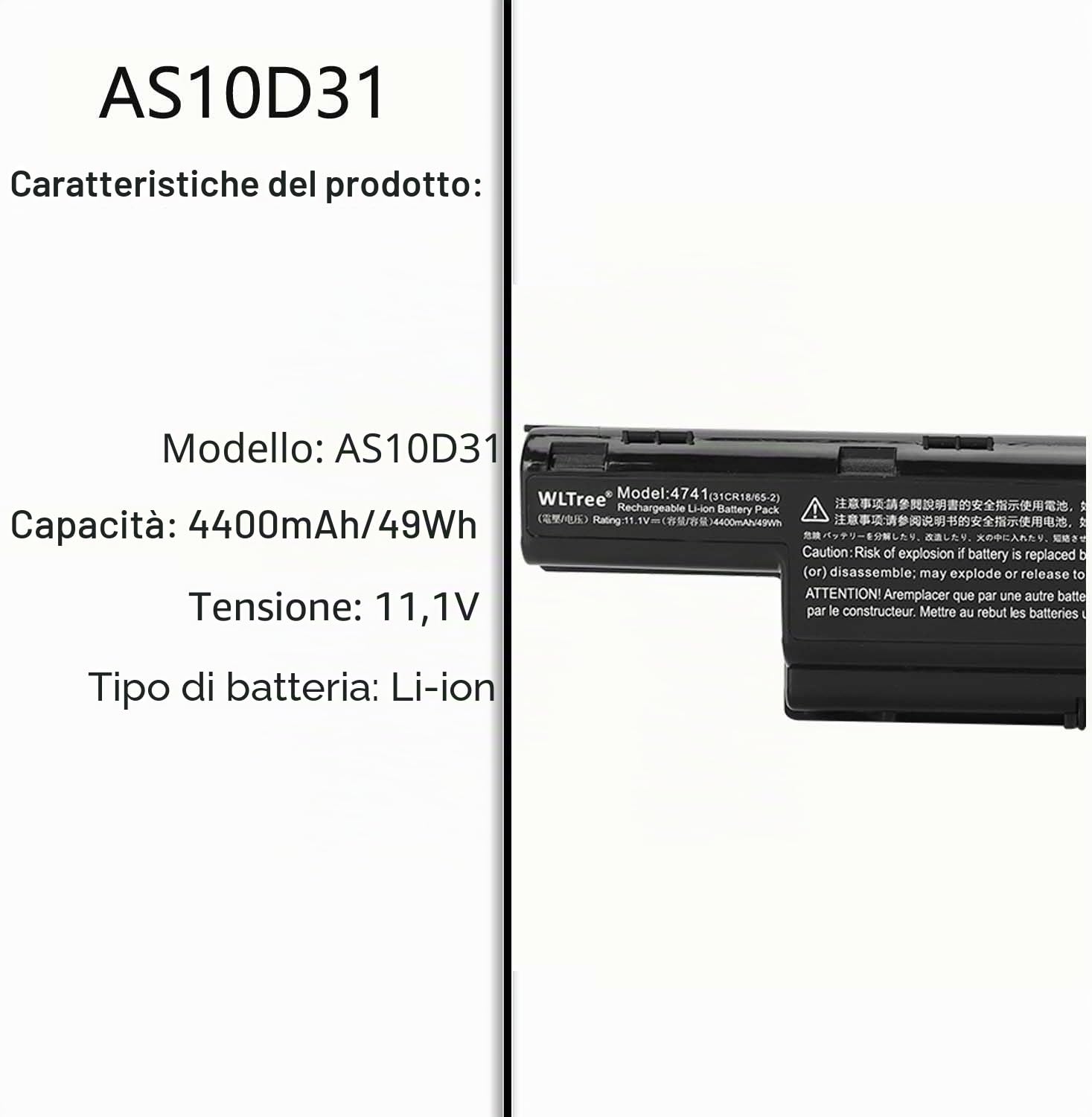 Batteria AS10D31 AS10D3E AS10D41 AS10D51 AS10D61 AS10D71 AS10D73 AS10D75 AS10D81 per Portatile Acer Aspire E1-531 E1-571 V3-771G V3-772G 5742G 7741G 5750 5551 4741 5741 5742 5749 5750G 5755G