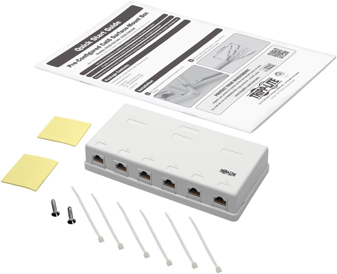 TRIPP LITE Cat6 Surface-Mount Box 6-Port Pre-Configured Unshielded 110 IDC Punchdown RJ45 White, 3-Year Warranty (N236-006-WH)