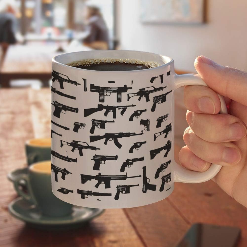 Tons of Guns Pattern Ceramic Coffee Mug, Novelty Gift Mugs for Coffee, Tea and Hot Drinks, 11oz, White - Image 4