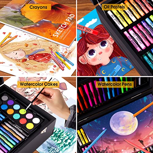 Art Supplies, 162-Piece Deluxe Wooden Art Set with 2 Sketch Pads, 48 Color Pencils, 24 Oil Pastels, 24 Crayons, 18… - Image 6
