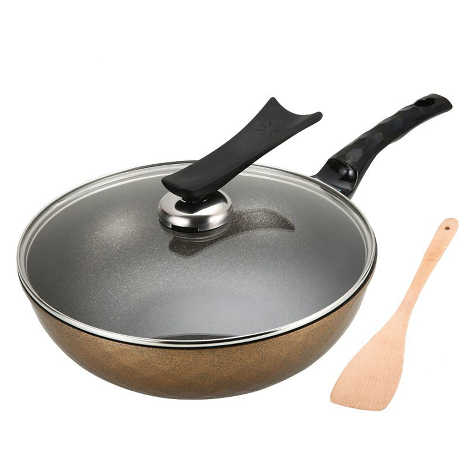 Sarten Wok Antiadherente De Aluminio Fundido, Con Revestimiento Antiadherente Y Antirayaduras, Wok Profesional Incluso Para Cocina De Granito, Piedra (Dorado 30cm)