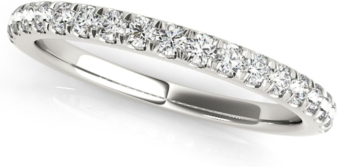 MauliJewels 0.25 CT Round Diamond Antique Wedding Band, 14K White Rose & Yellow Gold Ring, Lightweight Bridal Band for Women