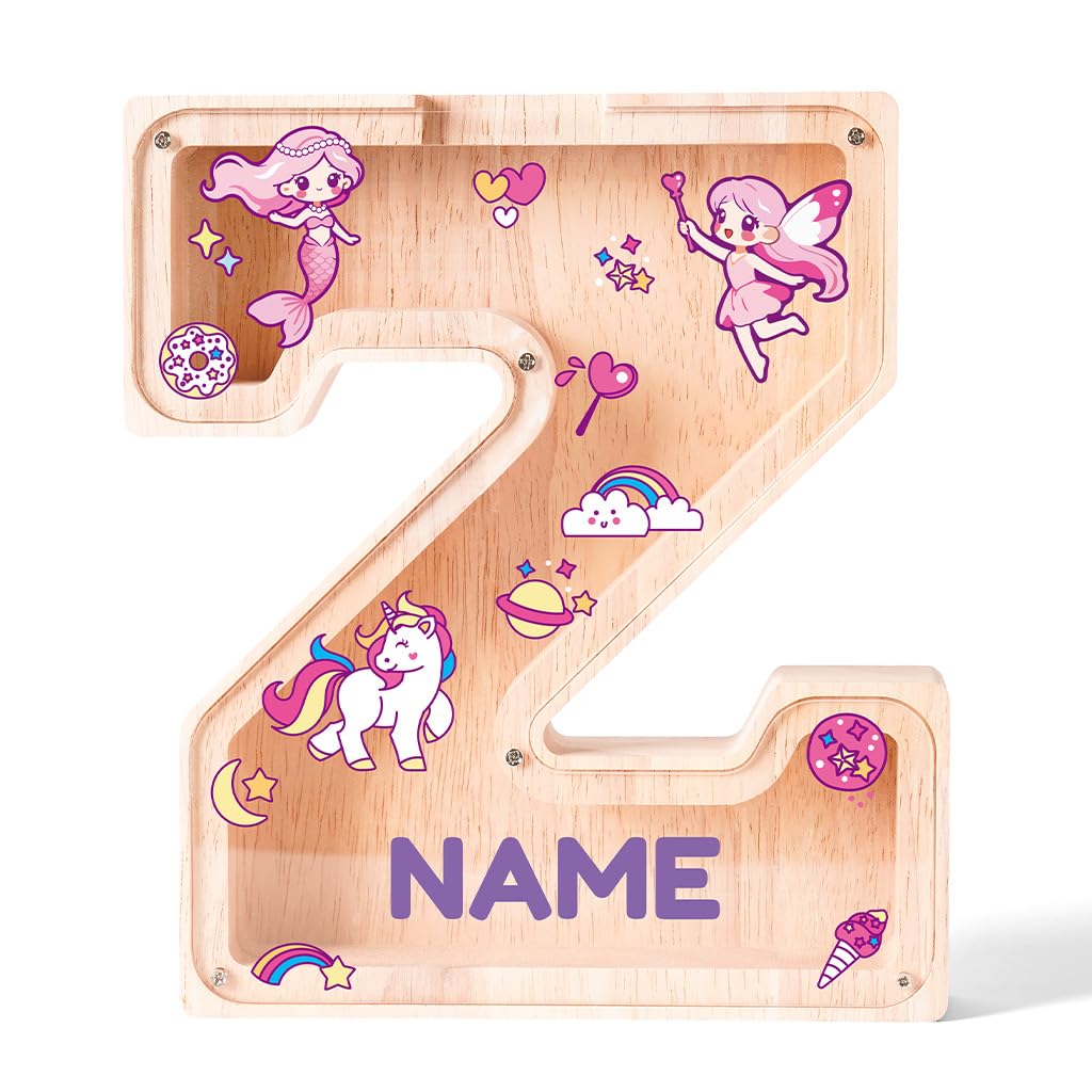 Personalized Wooden Letter Piggy Bank for Kids | Custom Name Alphabet Coin Bank A–Z | Money Saving Box for Boys and Girls | Birthday Gift for Children (Z)