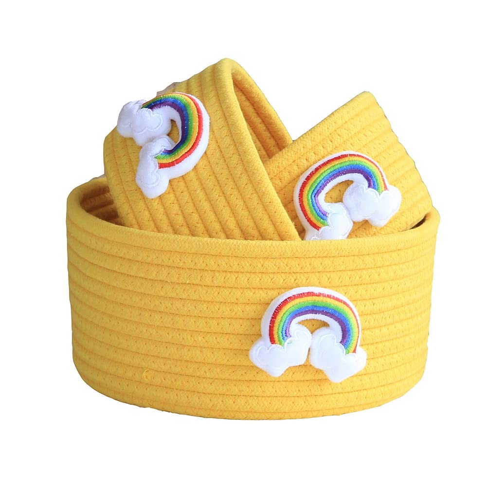 Juego de 3 cestas de almacenamiento de cuerda de algodón tejida, cesta de almacenamiento, cesta trenzada para oficina, dormitorio, color amarillo