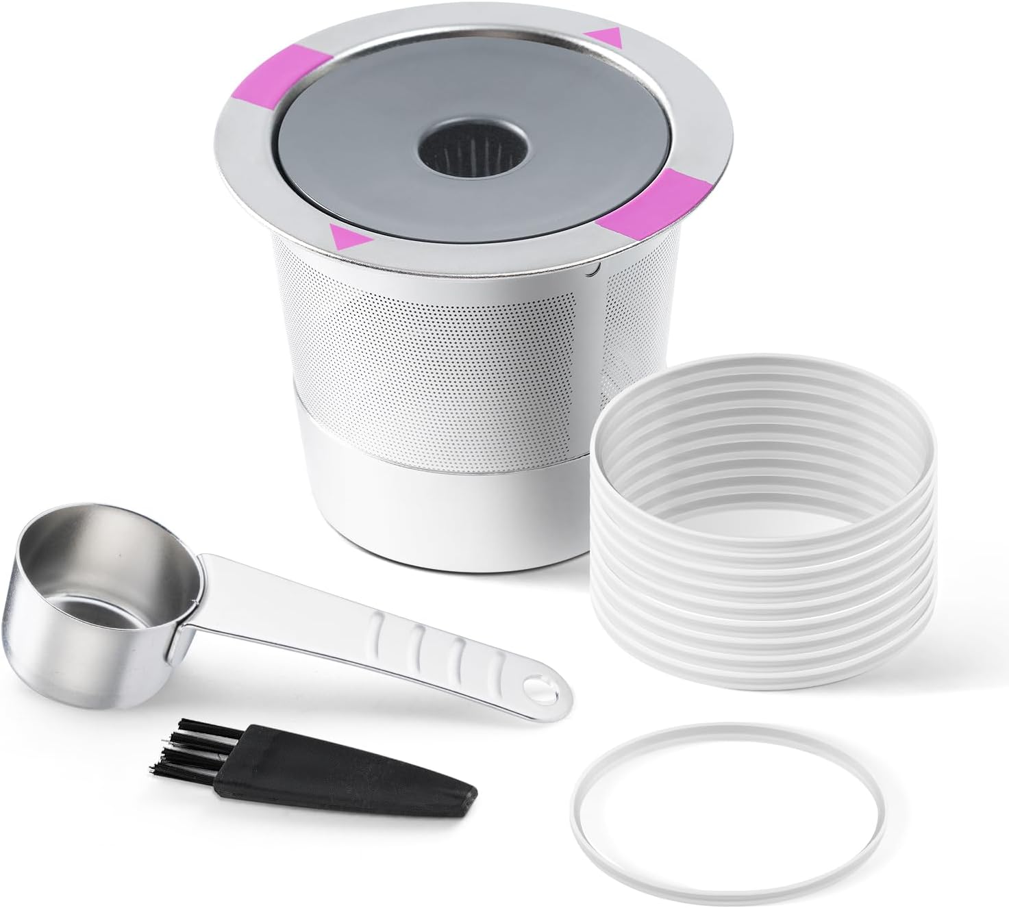 Stianless Steel Reusable K Cup Coffee Pods Compatible for K eurig 1.0 & 2.0 Coffee Maker Refillable K-eurig Coffee Filter with Replacement Rubber O-rings