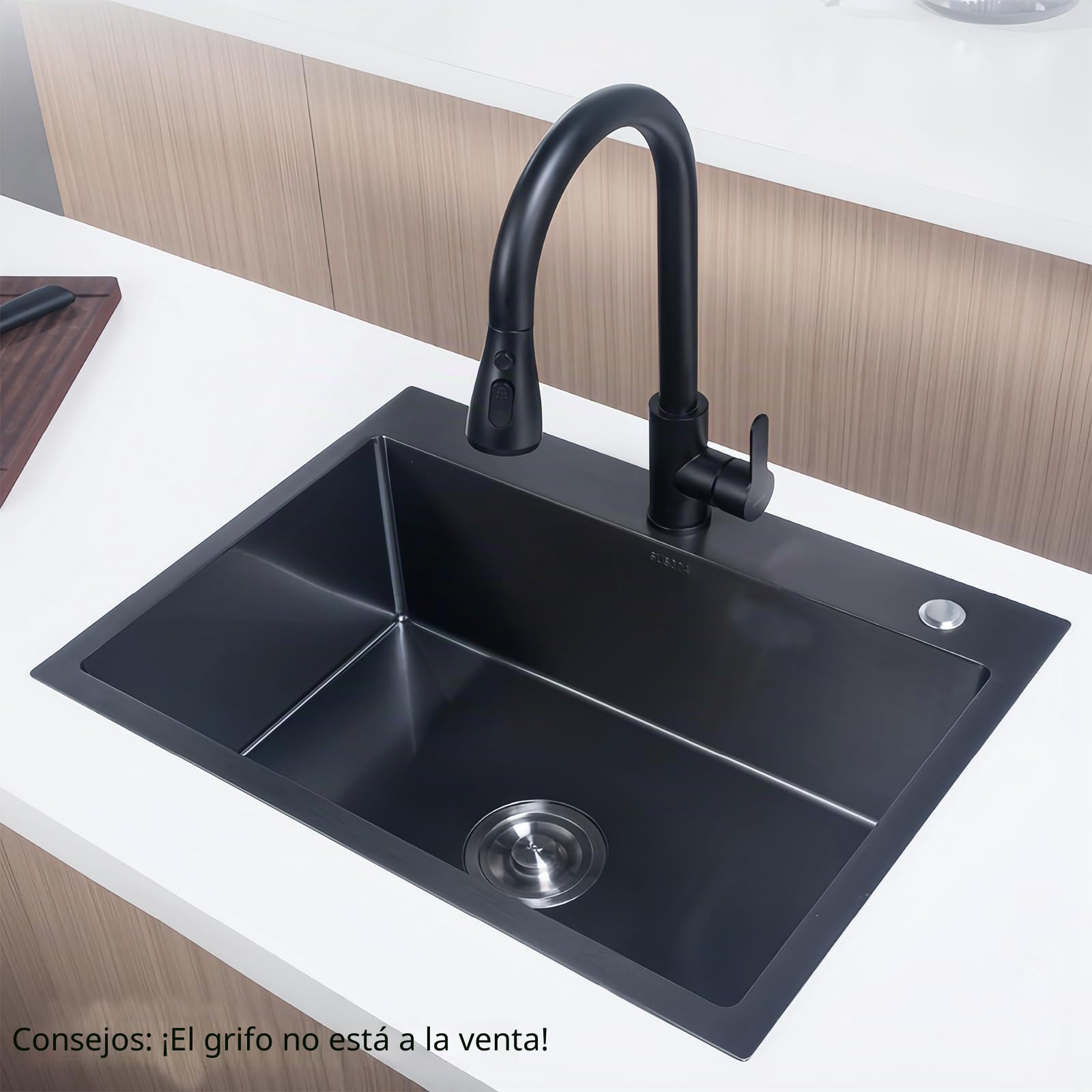 Fregadero Cocina 38 x 50 cm, Fregadero Negro Bajo Encimera, Acero Inoxidable, Con Accesorios de Drenaje y Escurreplatos, Ideal Para Cocinas Pequeñas, Bares o Lavaderos (38x50cm)
