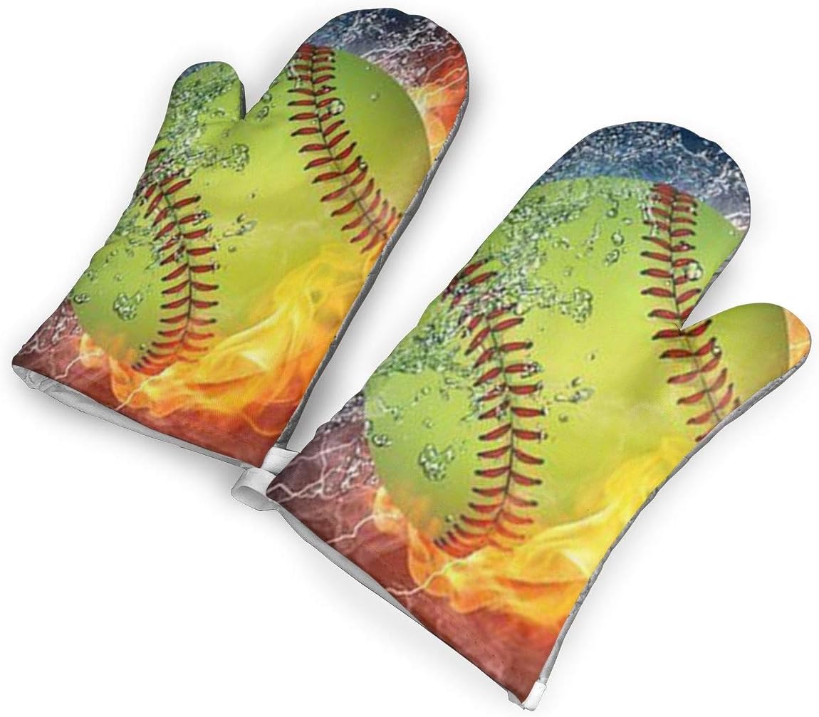 Softball World Series Kitchen Oven Mitts Oven Gloves with Cotton Lining for BBQ