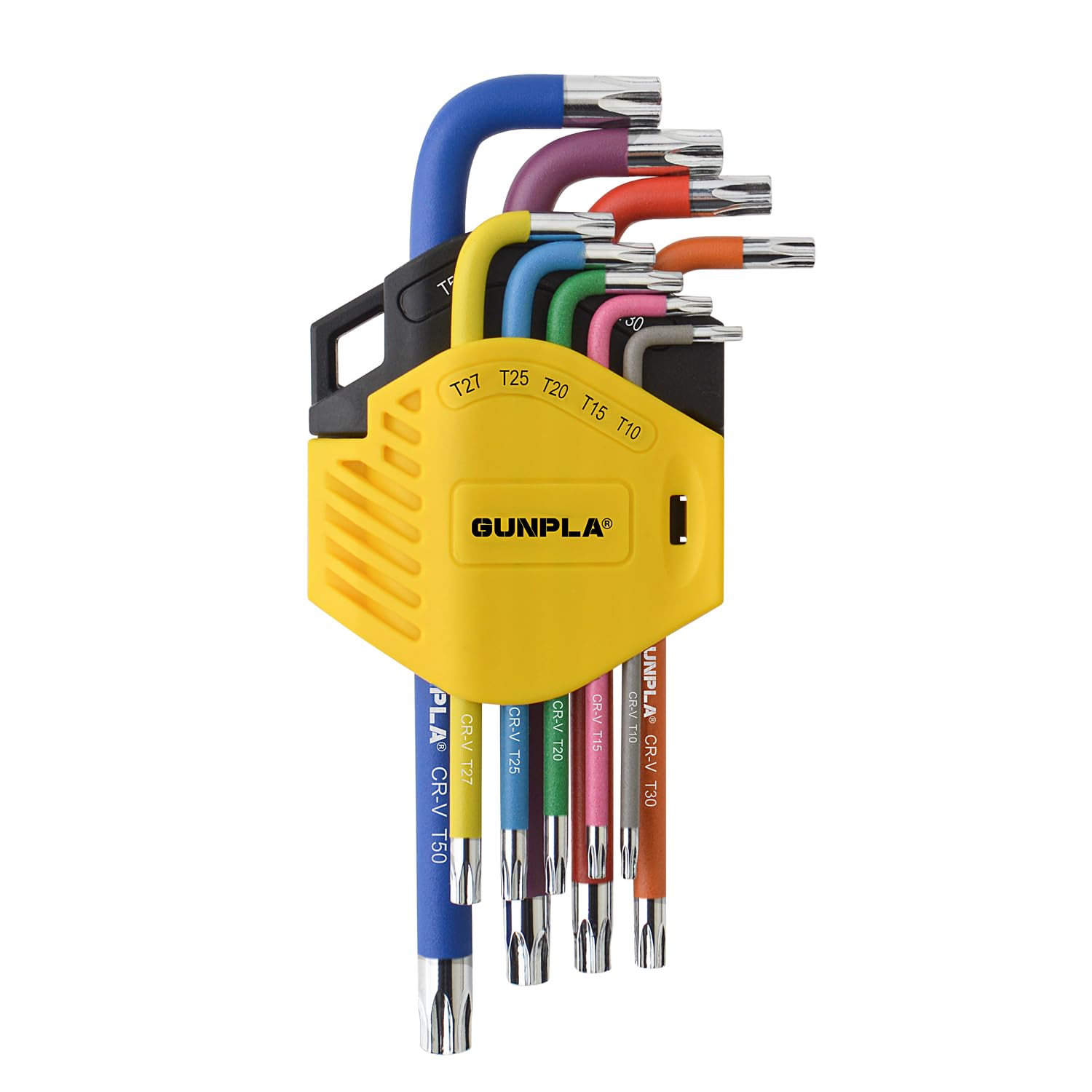 Gunpla 9 Piece Security Star Hex Key Set, T10 to T50 Long Arm Wrench with Colour Coated Handle, Chrome Vanadium Steel Allen Keys in Storage Case for Home Maintenance & DIY
