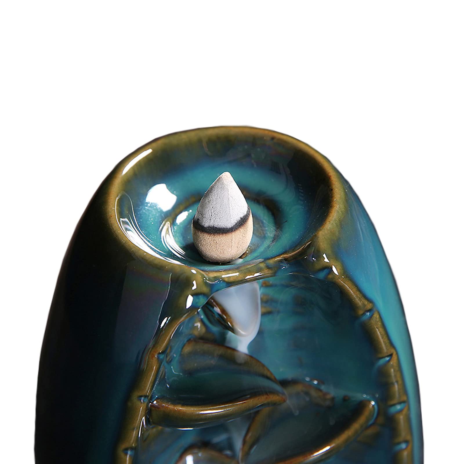Kadzielnica z przepływem wstecznym, ceramiczna kadzielnica z 60 stożkami kadzidłowymi z przepływem wstecznym i 1 matą, do aromaterapii, ozdoba mieszkania, niebieska, duża