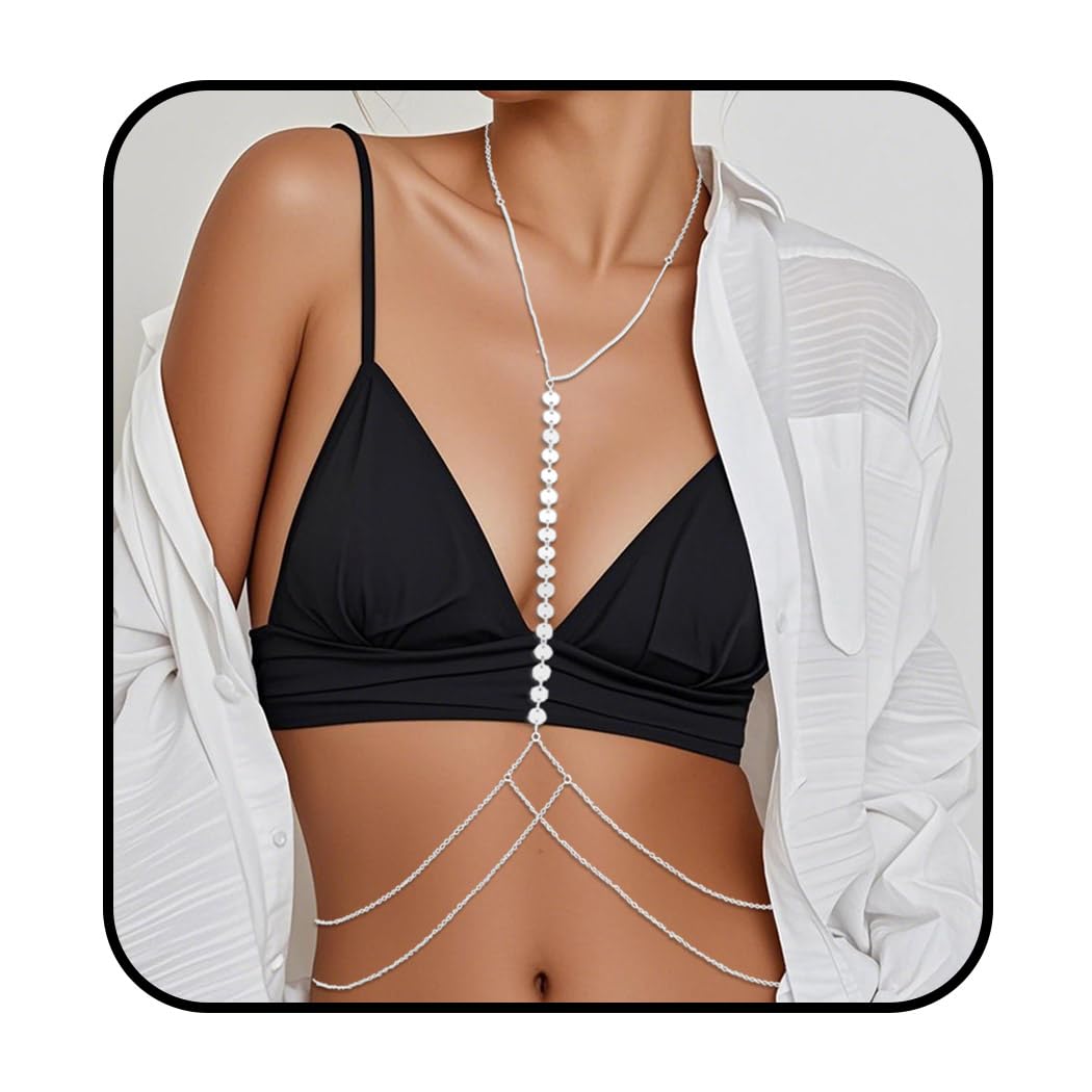 Sexy Body Chain Jewelry Sequins Body Jewelry Layered Bikini Belly Waist Chain Party for Women