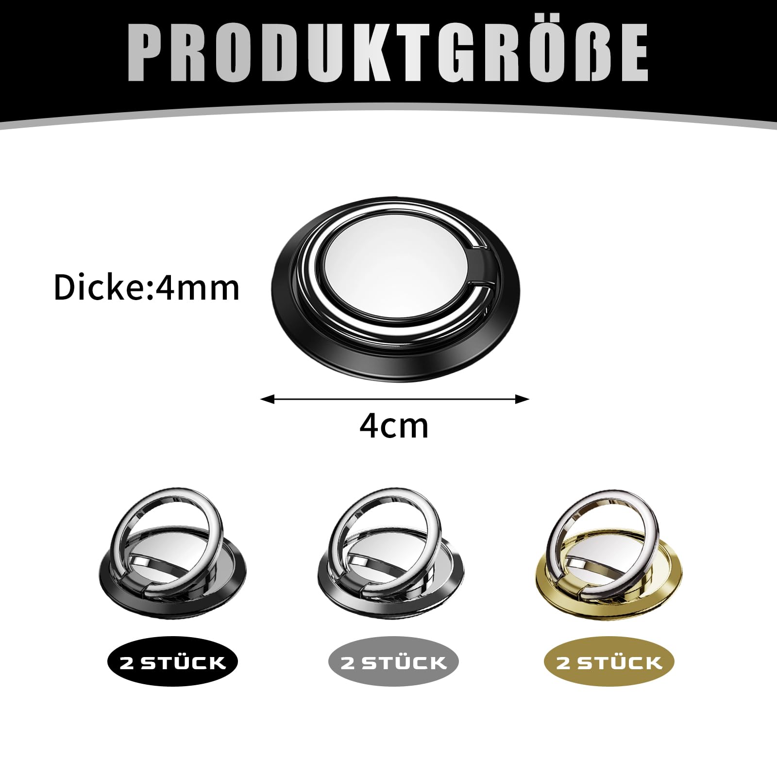 6 supporti ad anello per cellulare (3 colori: 2 pezzi), girevole a 360° e apribile a 180°, ultra sottile senza magnete, impugnatura universale e supporto