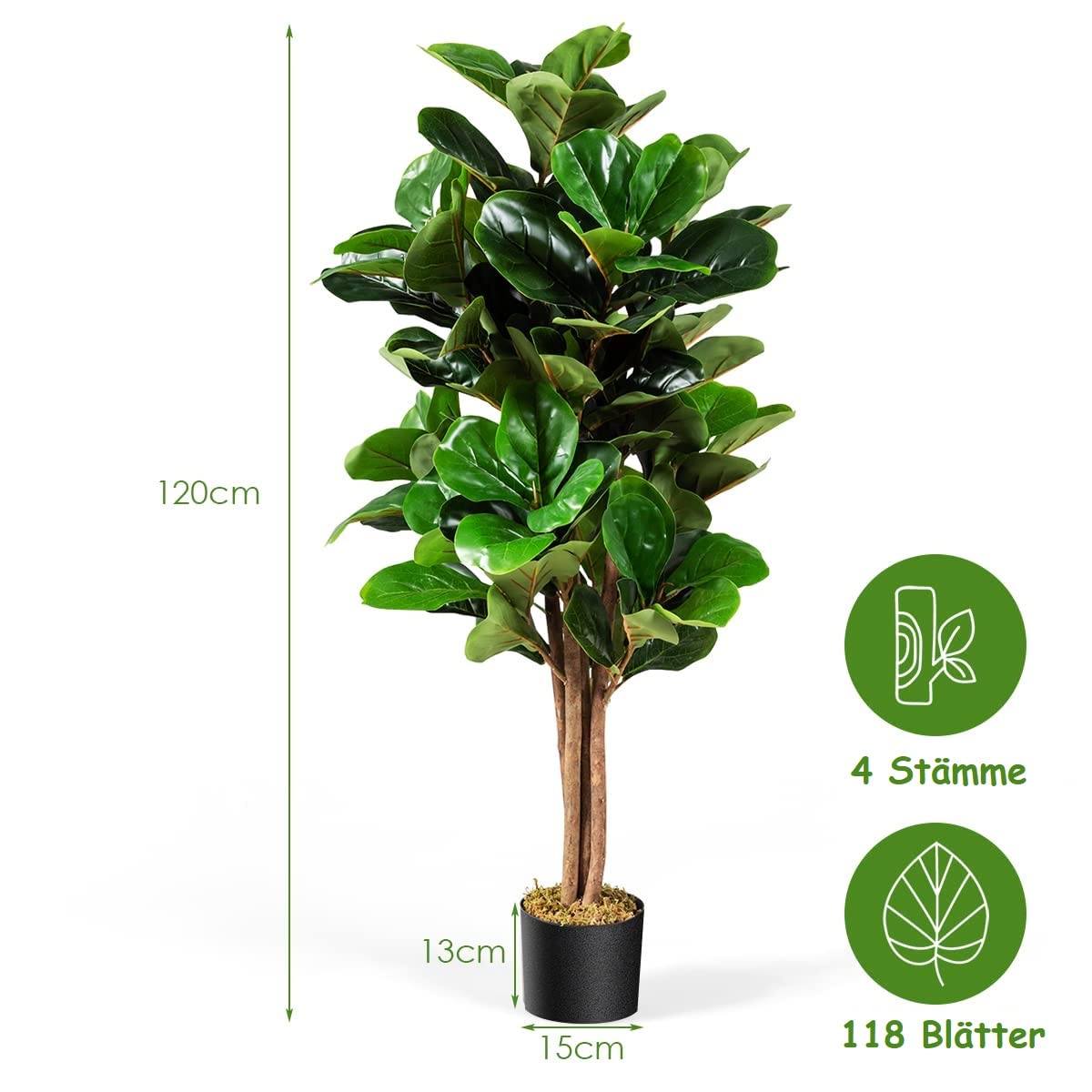 COSTWAY 120 cm Künstliche Pflanze, Kunstpflanze Feigenbaum, Kunstbaum mit Topf, Dekopflanze Zimmerpflanze, Dekoration für Zuhause und Büro, Grün