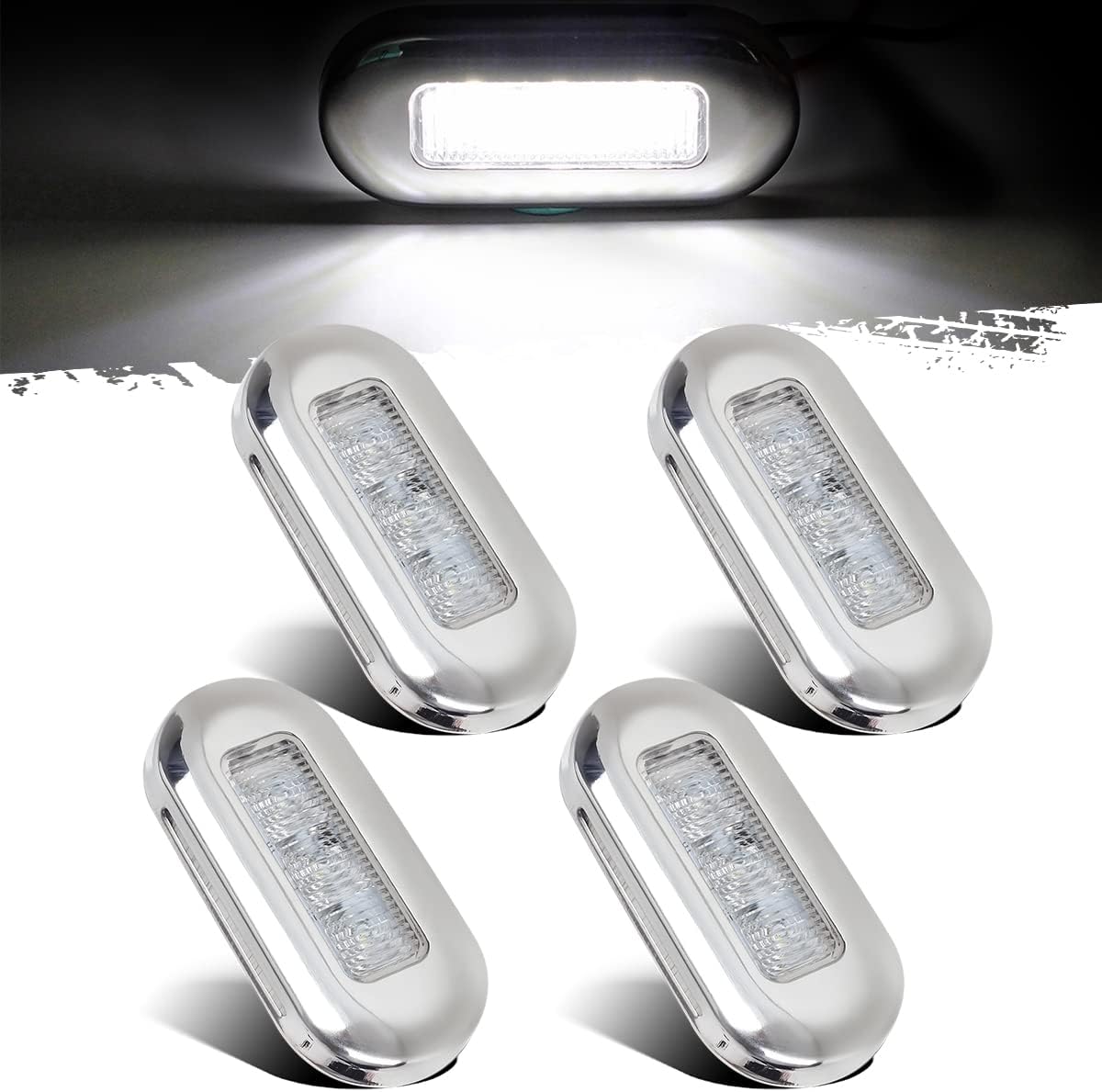 4pcs 3" LED Oblong Stainless Courtesy Light Submersible Yacht Marine Boat Deck Lights, Walkways Step storage Led Interior Exterior courtesy Lights lighting, Suface Mount, 12V