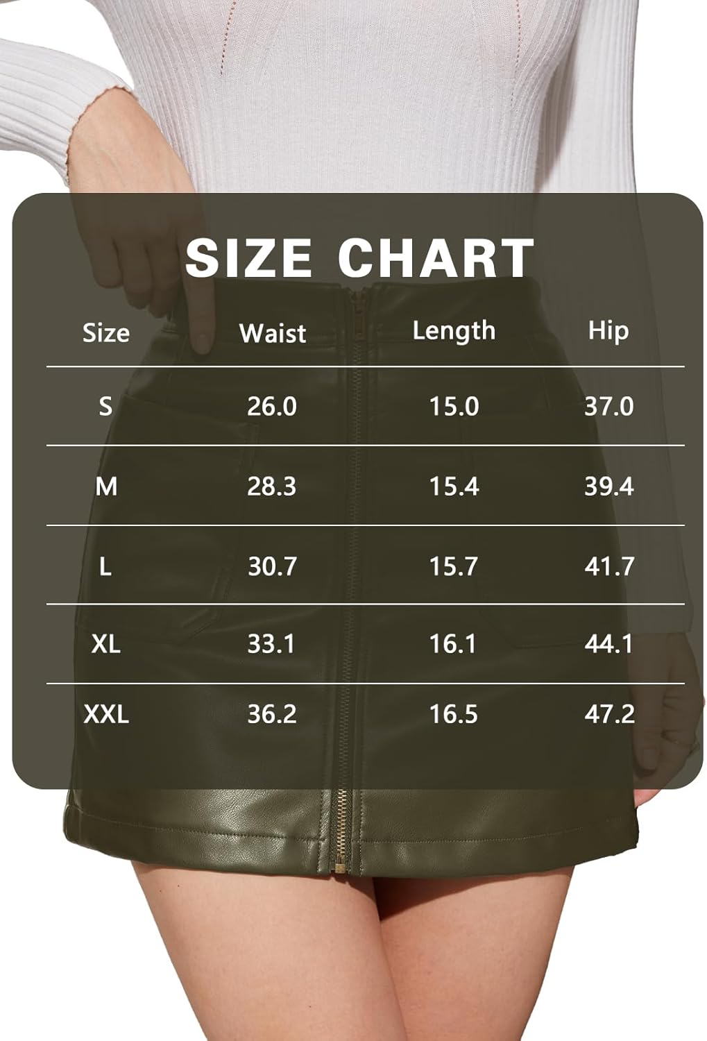 Women's Leather Mini Skirt High Waist Above Knee Length Zipper Bodycon Trendy Skirts for Women with Pockets - Image 5